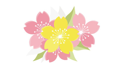 Spring Cherry Blossoms, Pink and Yellow Flowers, Floral Design, Isolated