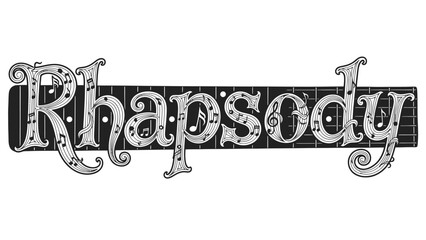 Rhapsody Musical Typography with Notes and Guitar Fretboard