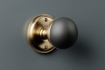 Elegant brass door knob on gray background with classic design