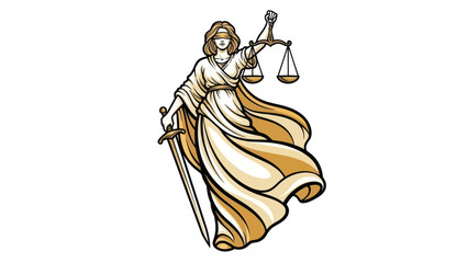 Lady Justice with Scales and Sword, Symbol of Law and Fairness, Blindfolded Female Figure