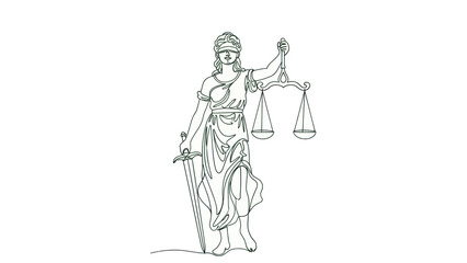 Obraz premium Lady Justice with Scales and Sword, Symbol of Law and Justice, Line Art