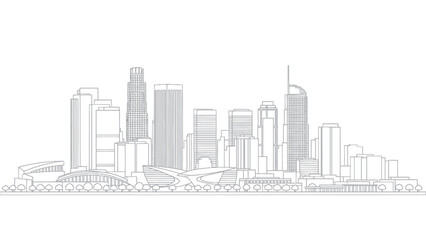 Modern City Skyline Outline Drawing