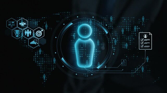 This image showcases a futuristic representation of data analytics with glowing icons, user profiles, and network connections, emphasizing the significance of technology in business. Qubit