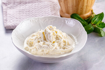 Italian soft young stracciatella cheese
