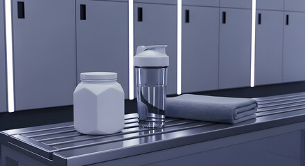 Modern kitchen countertop with glass jar and towel