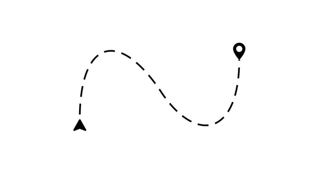 Animated route line map showing real time location pin tracking for digital navigation