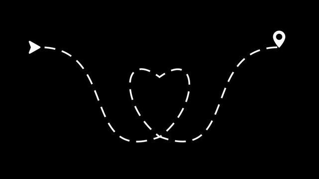 Animated real time location tracking on a map with a heart shaped pin following a navigation route line