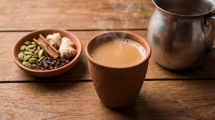traditional indian hot drink with milk spices masala tea
