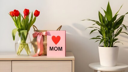 Happy mother's day gift ideas flowers card and plant for mom