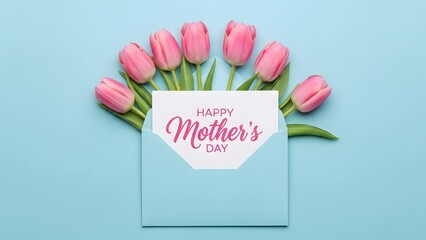 Happy mother's day greeting card with pink tulips seo friendly