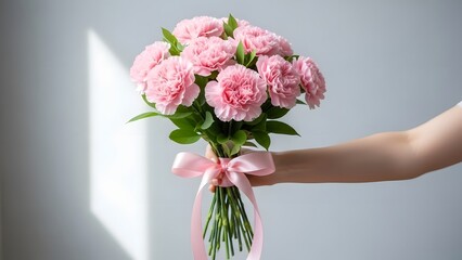 Happy mother's day bouquet of pink roses for mom's special day