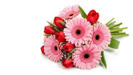 Happy mother's day flowers bouquet pink gerbera and red tulips