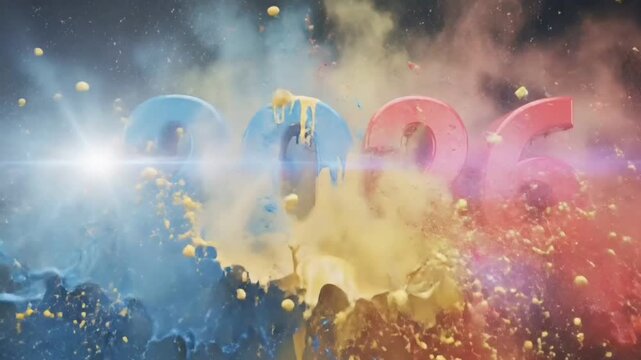 Animated happy holi 2026 colorful paint splash motion showing vibrant liquid colors with festive energy celebrating indian festival tradition and joyful visuals