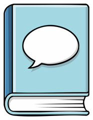 Naklejka premium Simple cartoon illustration of a blue book with a blank speech bubble on the cover