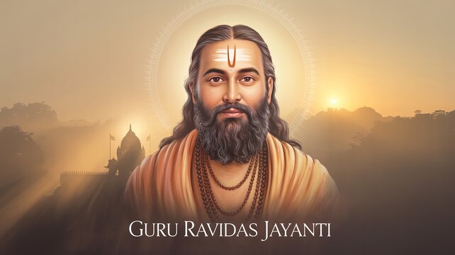 Guru Ravidas Jayanti Spiritual Portrait of Indian Saint at Sunrise