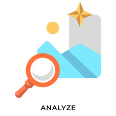 AI Analyze Image Flat Icon &ndash; Picture Inspection Illustration with Magnifier, AI Vision Analysis Symbol