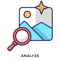 AI Analyze Image Lineal Color Icon &ndash; Picture Inspection with Magnifying Glass, Visual Analysis Symbol