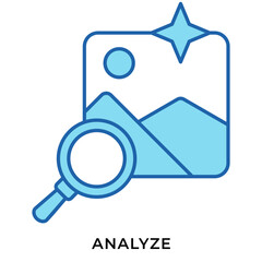 AI Analyze Image Blue Lineal Icon &ndash; Image Inspection with Magnifier, AI Vision Analysis Symbol for App UI