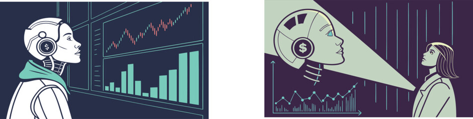 Modern robotics and artificial intelligence business background with glowing gear icons and futuristic data growth concept