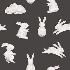Seamless pattern Easter bunnies rabbits watercolor