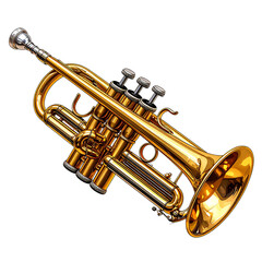 Fototapeta premium Shiny brass trumpet musical instrument with gold valves and a mouthpiece isolated on a black and white background for jazz band or orchestra