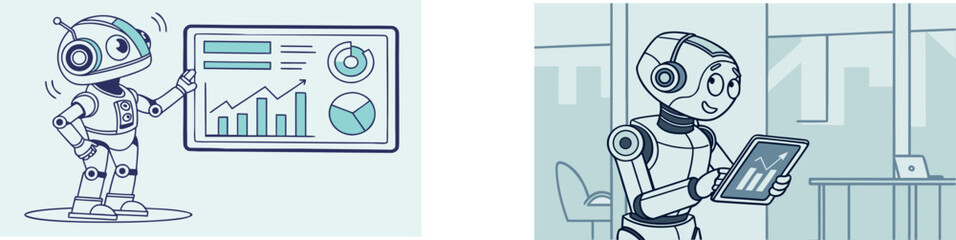 Modern robotics and artificial intelligence business background with glowing gear icons and futuristic data growth concept