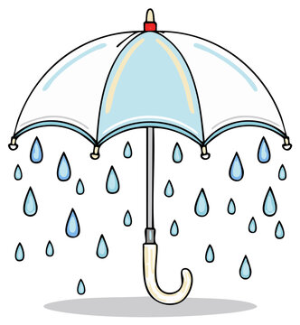 Cartoon umbrella with rain drops illustration. Hand drawn drawing of weather