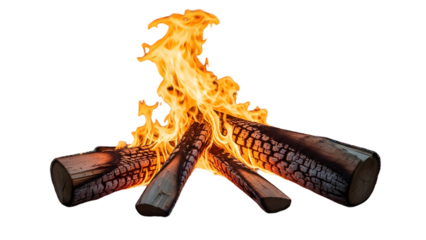 Campfire flames rising high isolated on transparent background png