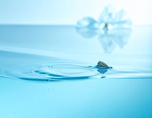 静かな青い水面に広がる水滴と波紋のミニマル表現
