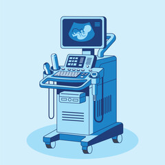 Ultrasound Machine Vector Illustration with Pregnancy Scan Monitor