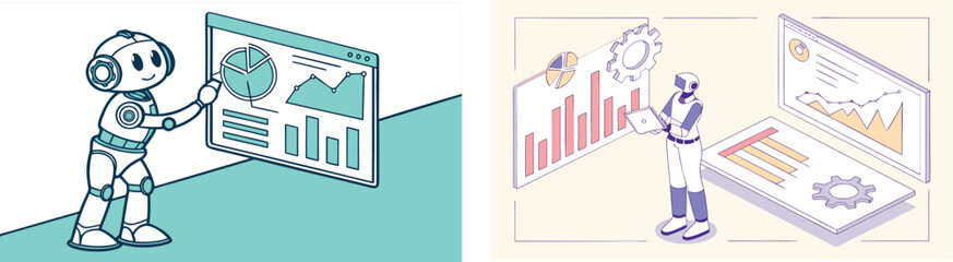 Modern robotics and artificial intelligence business background with glowing gear icons and futuristic data growth concept