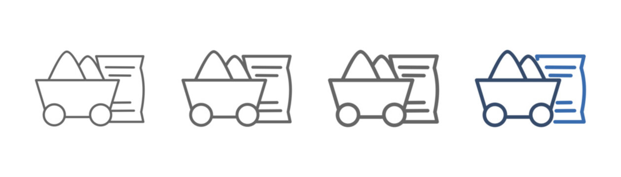 
outline icon set of raw materials with sand and cement trolley design