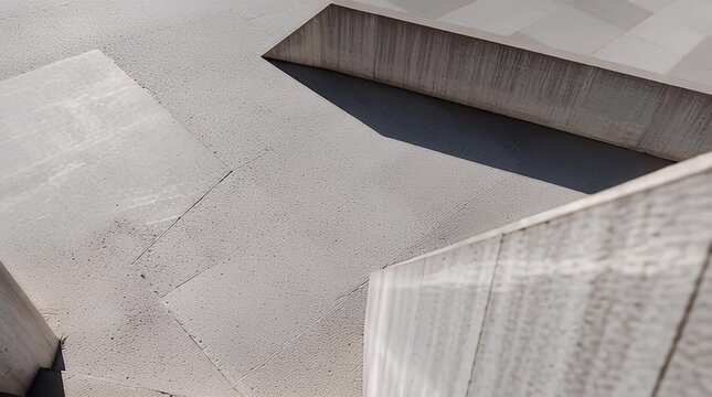 Modern concrete staircase with sharp angles and geometric patterns viewed from above in a minimalist architectural setting