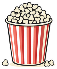 Classic Red and White Striped Popcorn Bucket Filled with Fluffy Popcorn