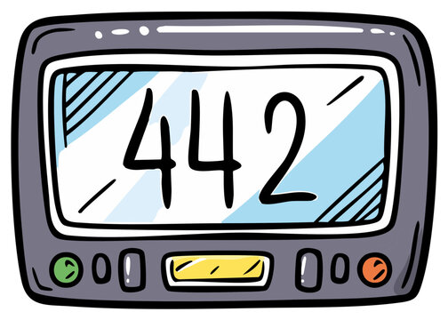 Hand-Drawn Monitor Cartoon Showing Numbers 442 on Screen, Digital Display Illustration