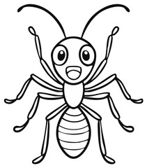 Cute cartoon ant with big eyes and a happy expression for coloring and educational children's materials