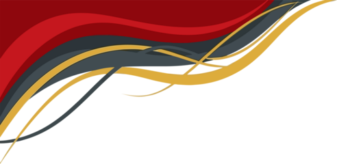 A vibrant abstract design with flowing red, gray, and yellow lines