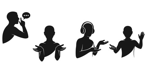 Minimal Human Communication Silhouette Vector Icon Set with Social Interaction Poses