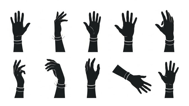 Collection of Black Silhouette Hands with Bracelets.