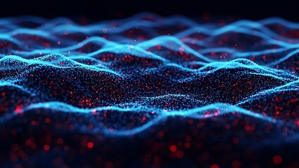 Futuristic digital waveform background with blue lines and red dots