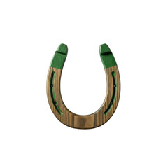 Lucky horseshoe wooden with green accents on Transparent Background