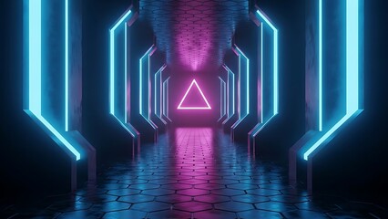 Futuristic neon lit corridor with blue and pink lights 1