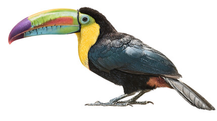 Fototapeta premium Colorful toucan bird with large beak standing on transparent background