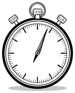 Simple Black and White Stop Watch Timer Illustration Showing Accurate Seconds Tracking for Sports Timing, Deadline Monitoring and Precision