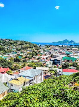 Aerial view of Victoria, Mahe, Seychelles.