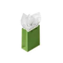 Green gift bag with white tissue paper