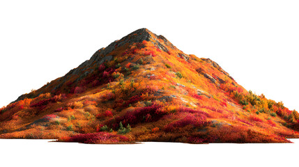 Vibrant isolated mountain peak displaying intensely colored foliage featuring brilliant red orange and yellow hues during peak autumn season against a transparent background