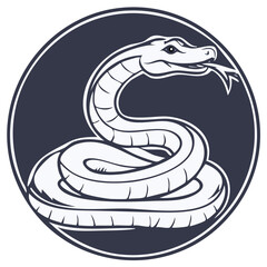 Fototapeta premium Stylized serpent coiled within a dark blue circle, artistic illustration