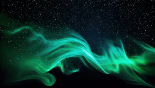 Ethereal Green Aurora Borealis Dancing Across a Starry Night Sky.