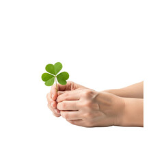 Hands holding a three leaf clover
